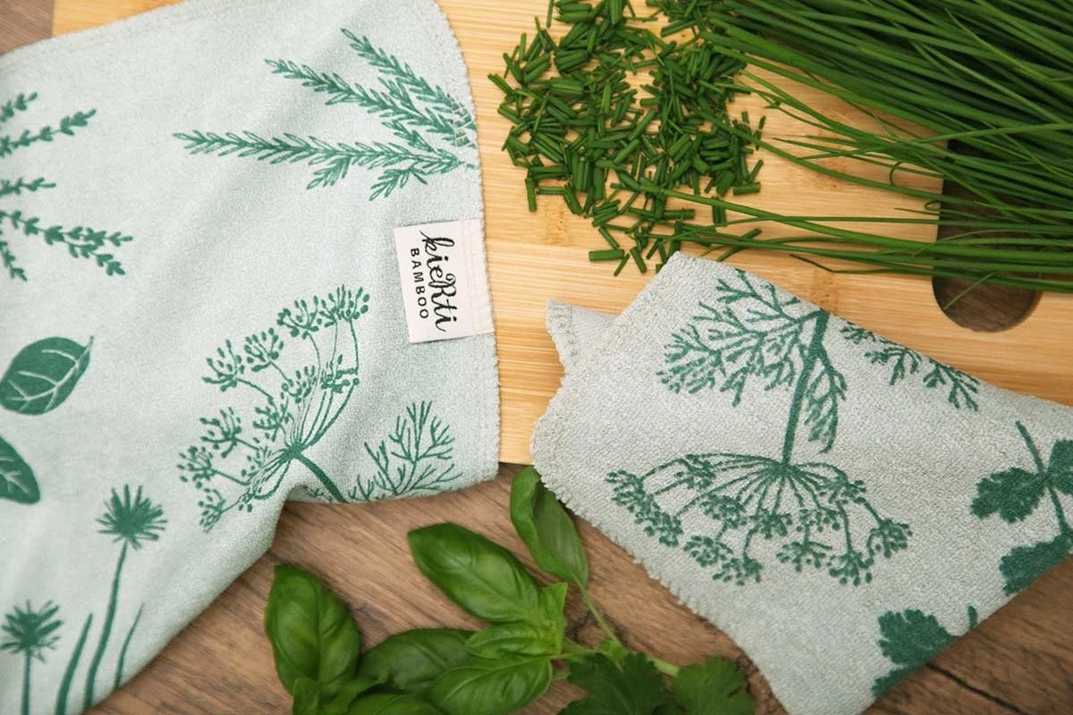 Hamppuinen tiskirätti "Yrtit"