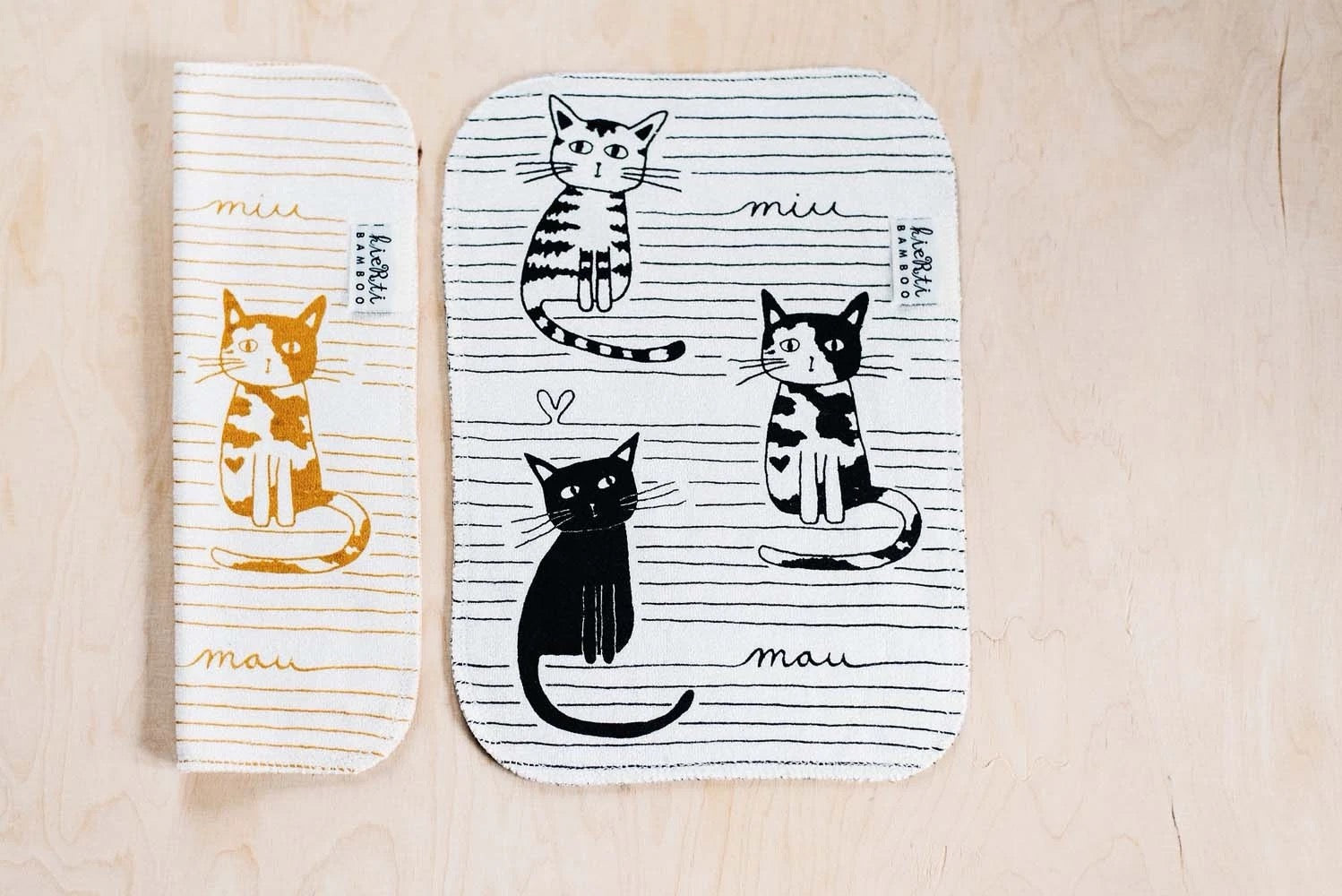 Bambuinen tiskirätti "Miu mau" Okra